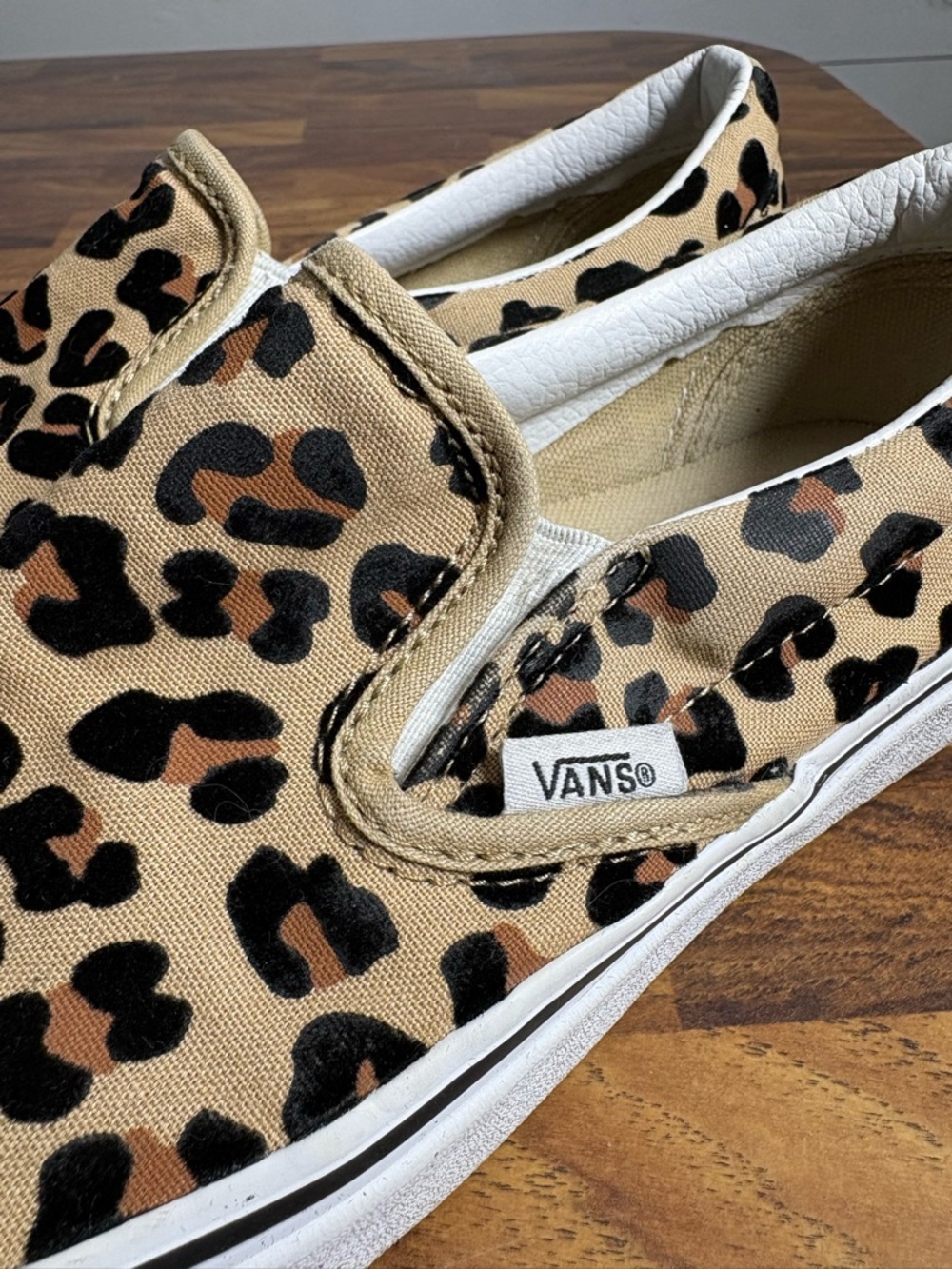 Vans Slip-On Sneakers in Leopard Print Tan and Black - Picture 6 of 7